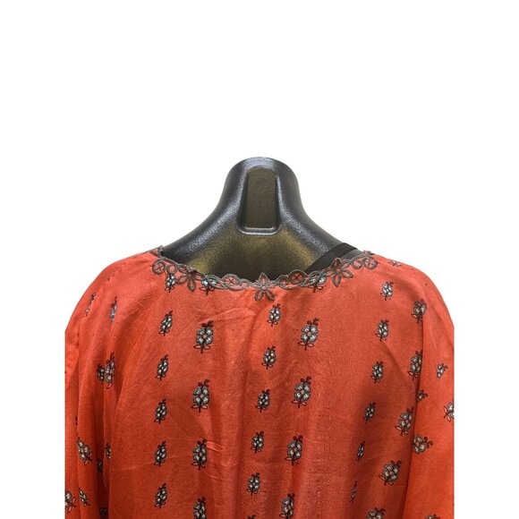 Johnny Was Silk Coral Sheer Floral Tunic Top w/Lace Trim Size L - Picture 6 of 10
